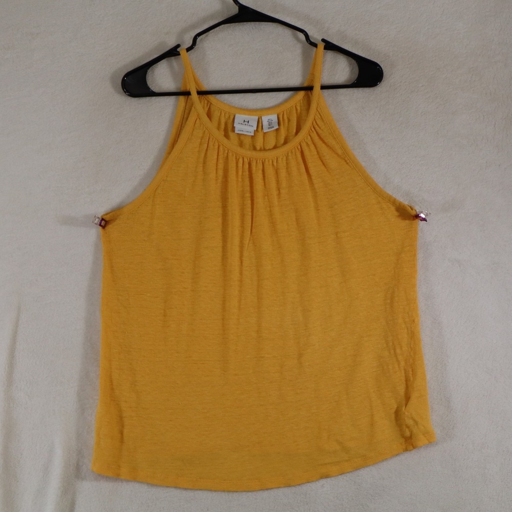 H by Halston Women's Size L Mustard Yellow 100% Linen Tank Top Sleeveless
